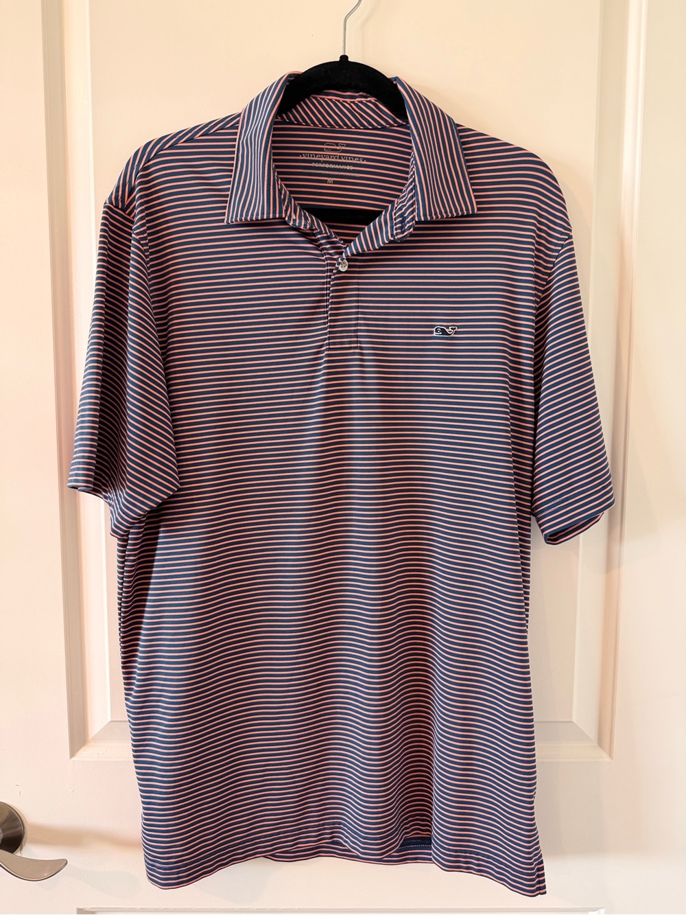 Vineyard Vines Men’s Performance Golf Polo Navy Pink Striped Size M